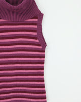 Vintage Y2K 00s 1001 Striped Roll Neck Sleeveless Knit Top - XS