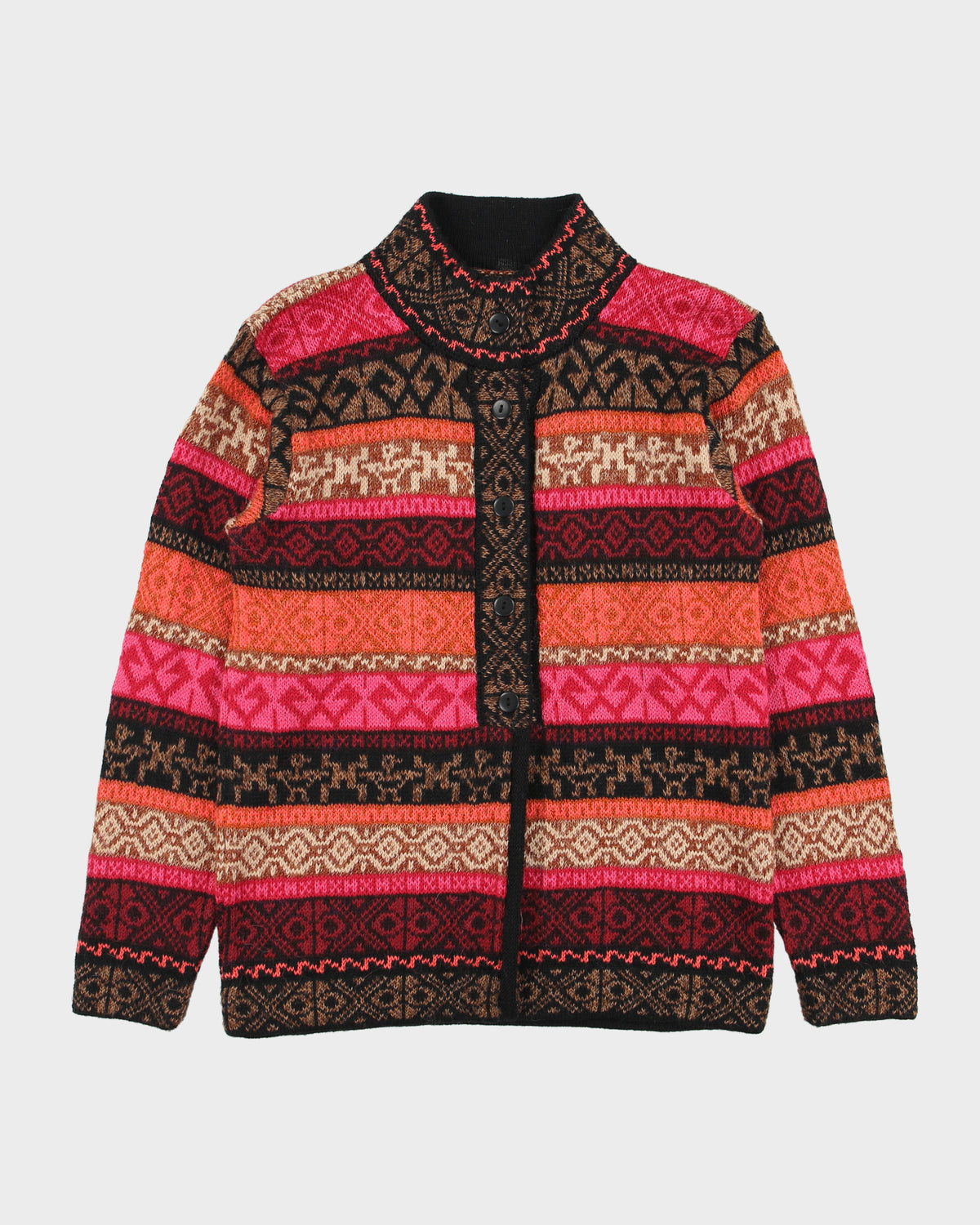 Vintage Inka Tradition Baby Alpaca Knit High Neck Half Button Cardigan - M