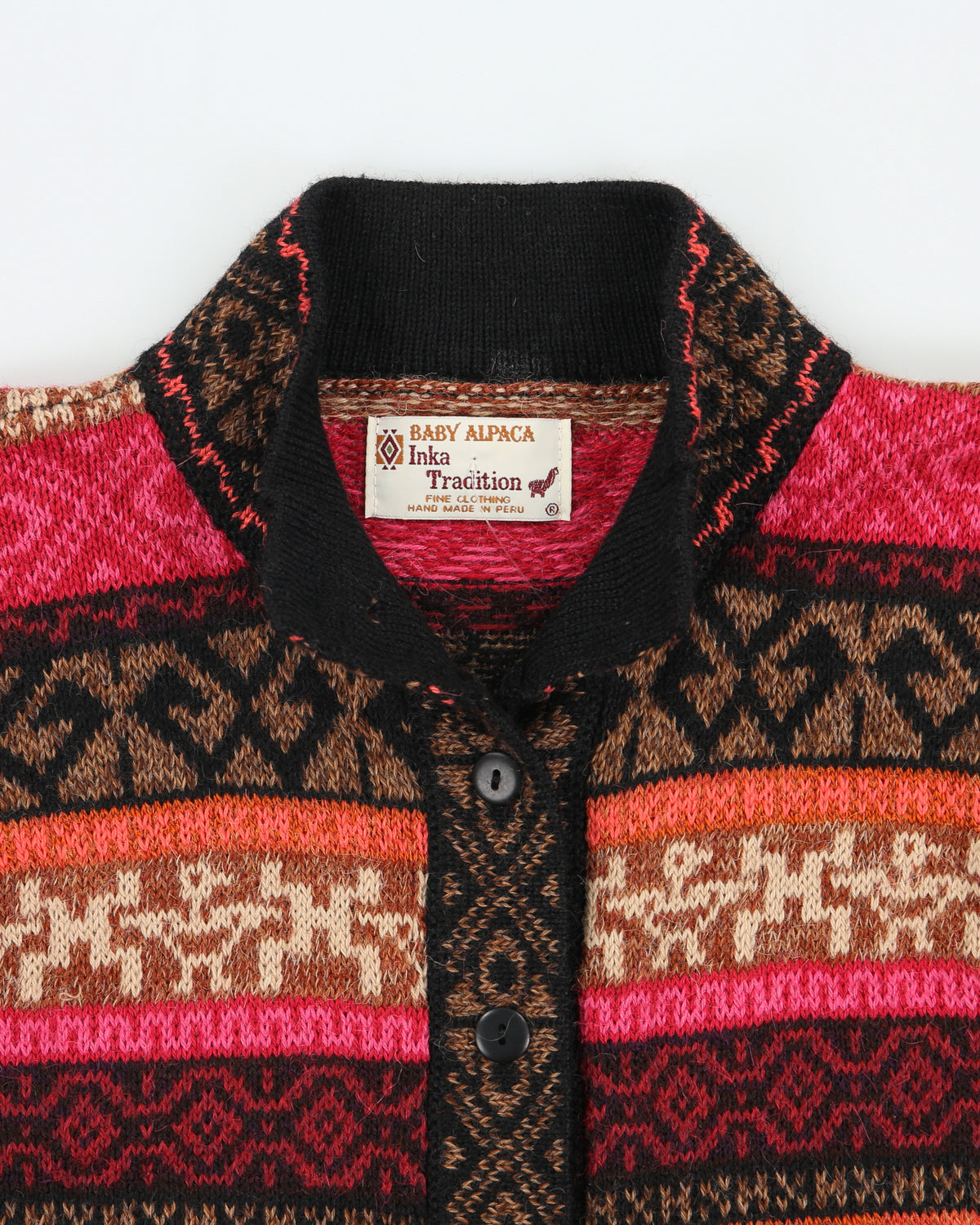 Vintage Inka Tradition Baby Alpaca Knit High Neck Half Button Cardigan - M
