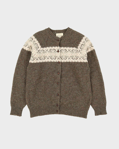 Brown Shetland Wool Knitted Cardigan - S