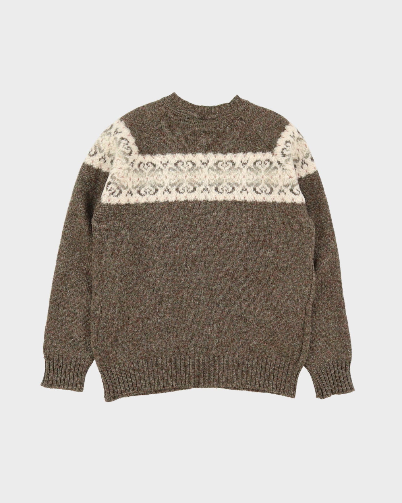 Brown Shetland Wool Knitted Cardigan - S