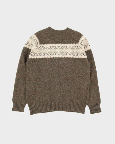 Brown Shetland Wool Knitted Cardigan - S