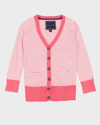 Pink and White Striped Tommy Hilfiger Cardigan - M