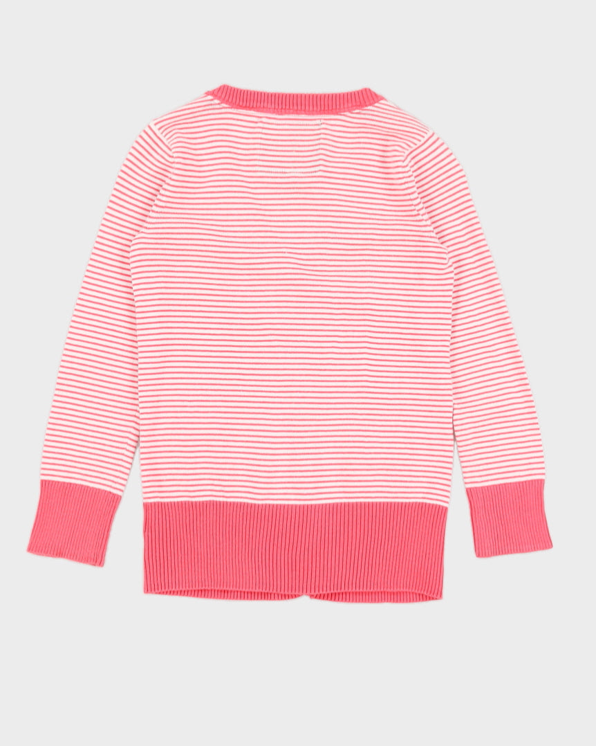 Pink and White Striped Tommy Hilfiger Cardigan - M