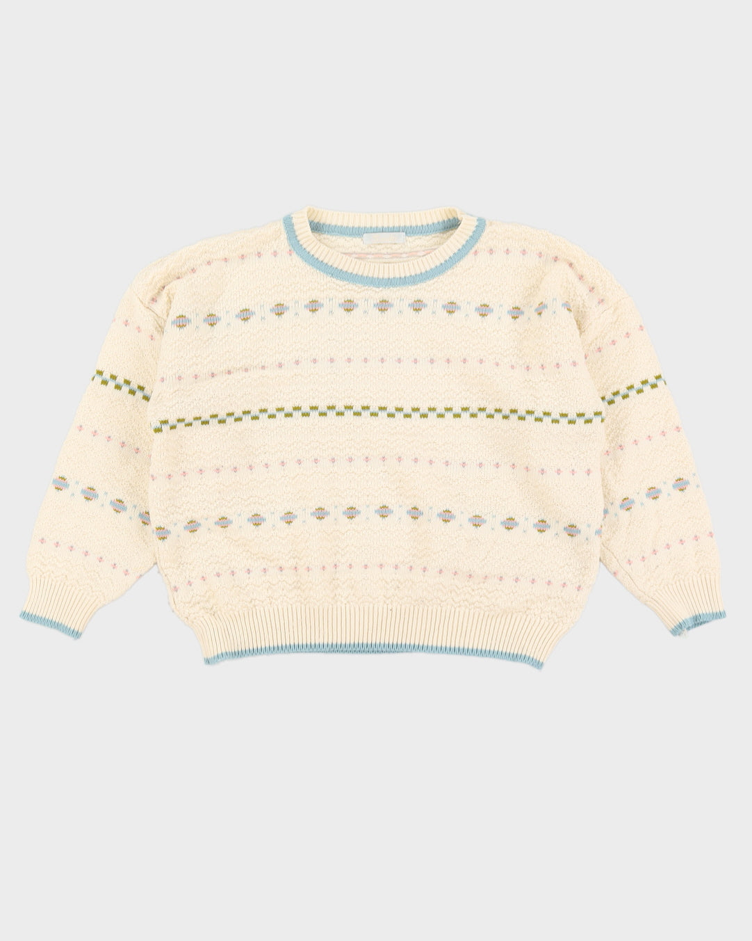 Patterned White Knitted Jumper - M