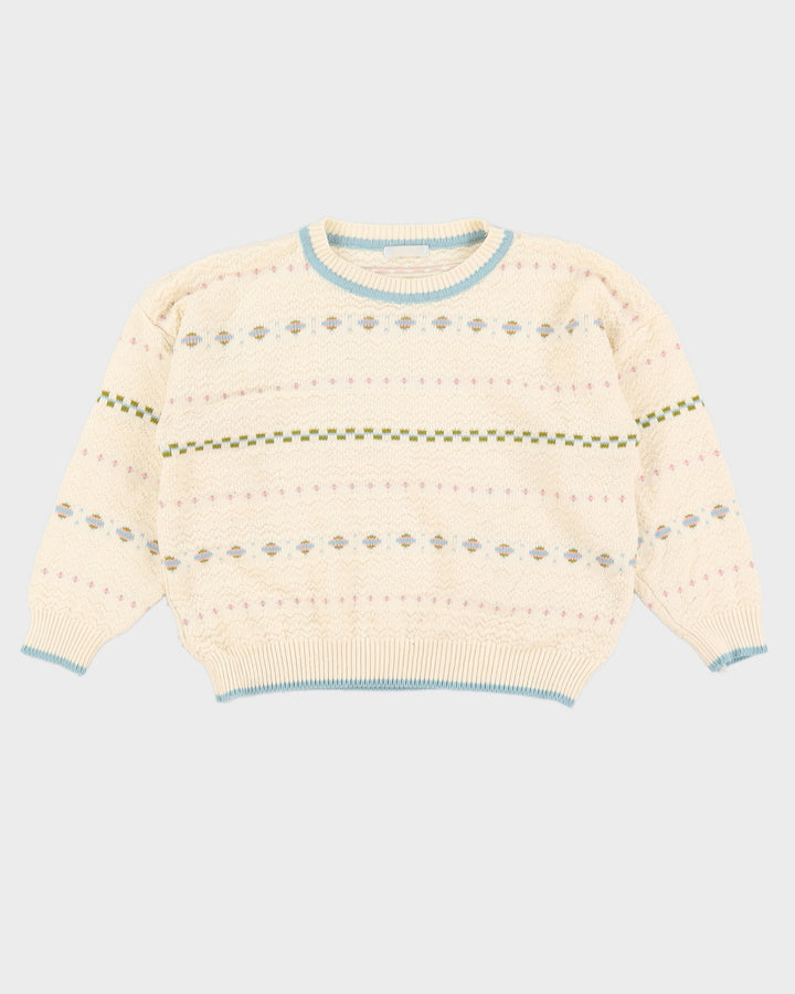 Patterned White Knitted Jumper - M