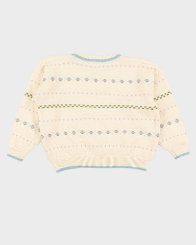 Patterned White Knitted Jumper - M