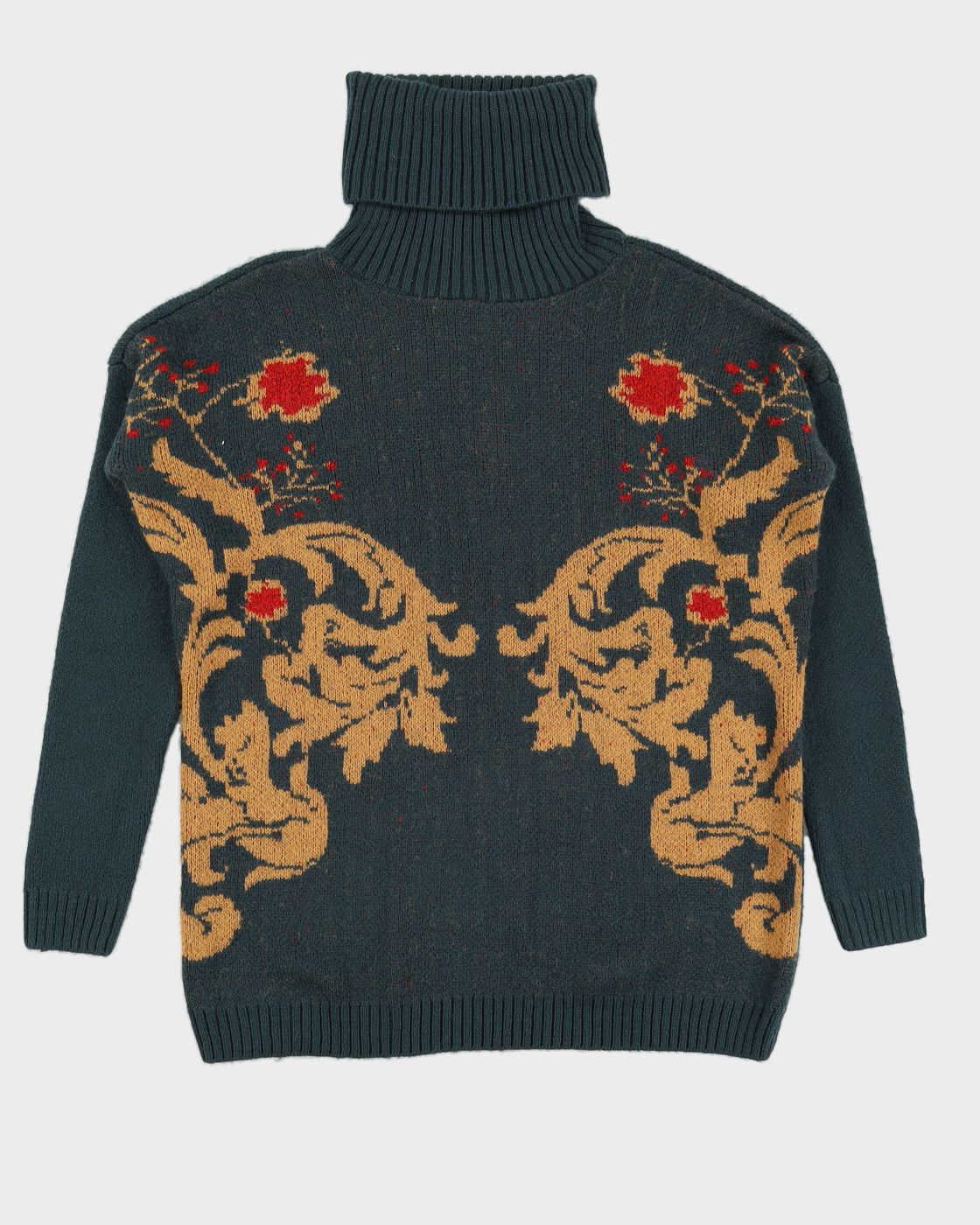 Green Patterned Roll Neck Knitted Jumper - XL