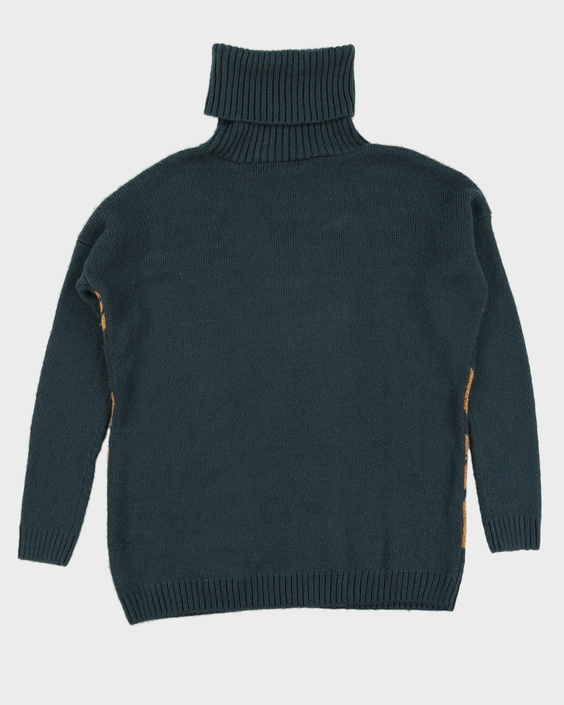 Green Patterned Roll Neck Knitted Jumper - XL