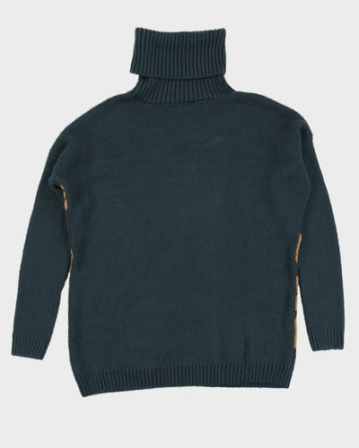 Green Patterned Roll Neck Knitted Jumper - XL