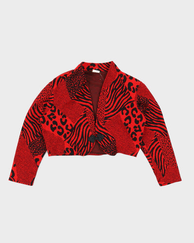 1990s Red Patterned Bolero Cardigan - S