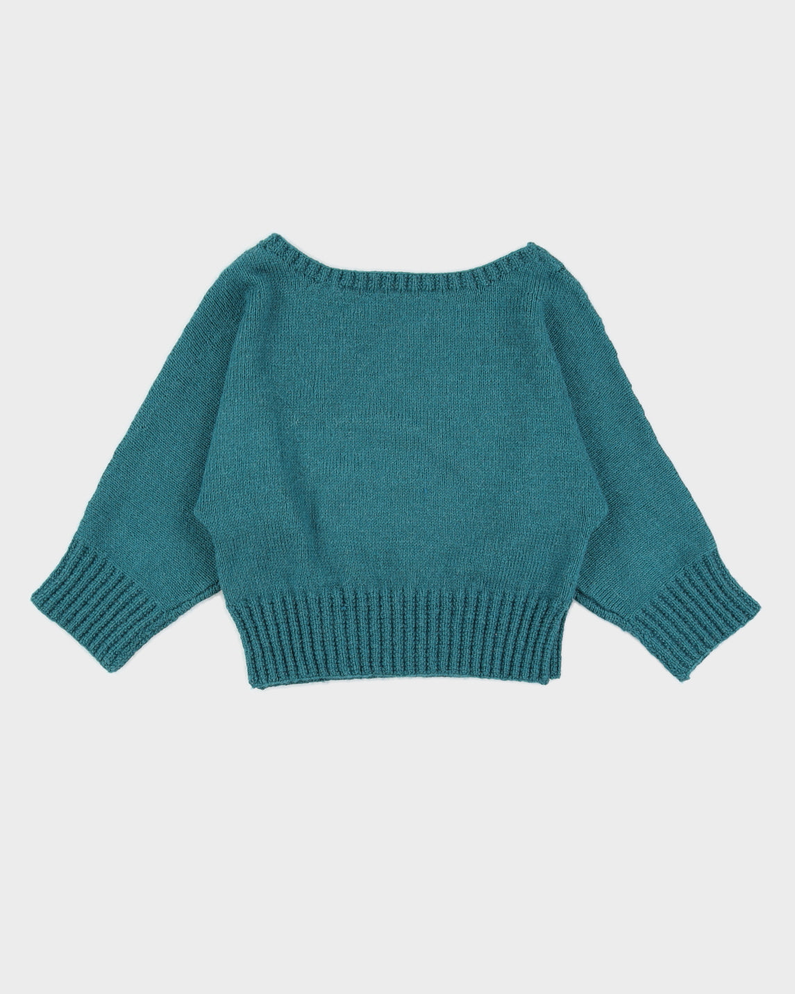 Teal Hand Knitted Batwing Sleeve Jumper - S