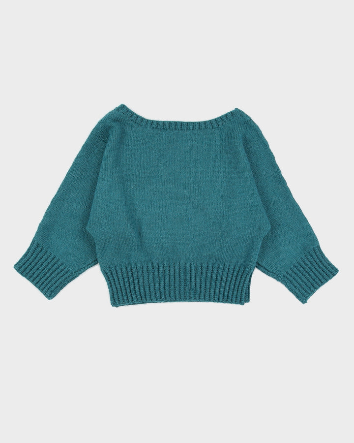 Teal Hand Knitted Batwing Sleeve Jumper - S