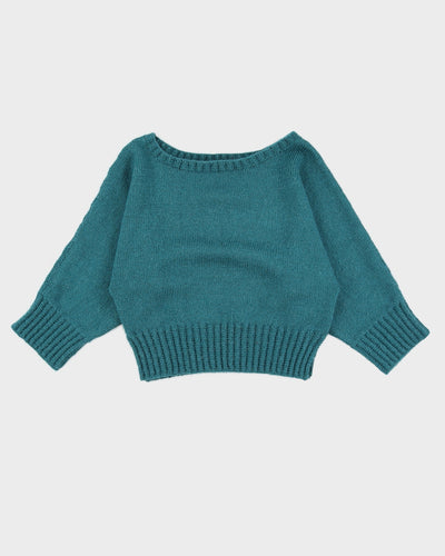 Teal Hand Knitted Batwing Sleeve Jumper - S