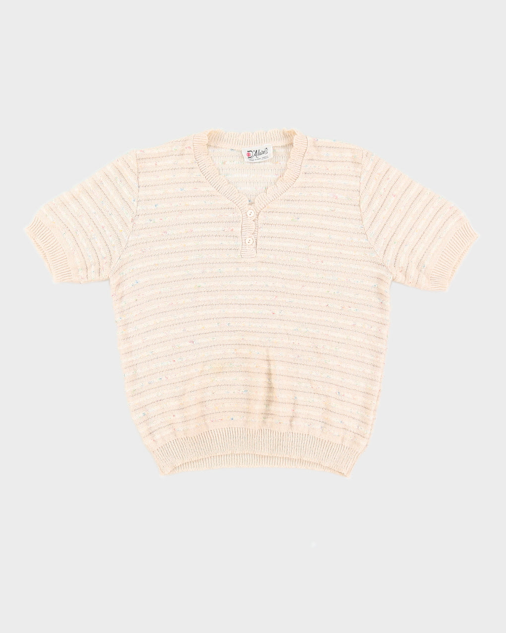 1990s Beige Knitted Short Sleeve Jumper - S / M