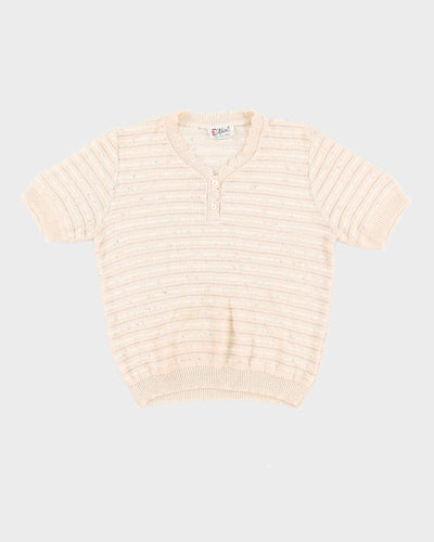 1990s Beige Knitted Short Sleeve Jumper - S / M