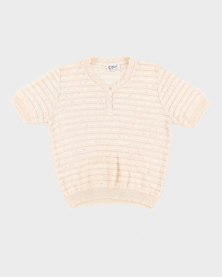 1990s Beige Knitted Short Sleeve Jumper - S / M