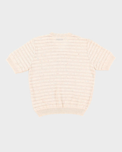 1990s Beige Knitted Short Sleeve Jumper - S / M