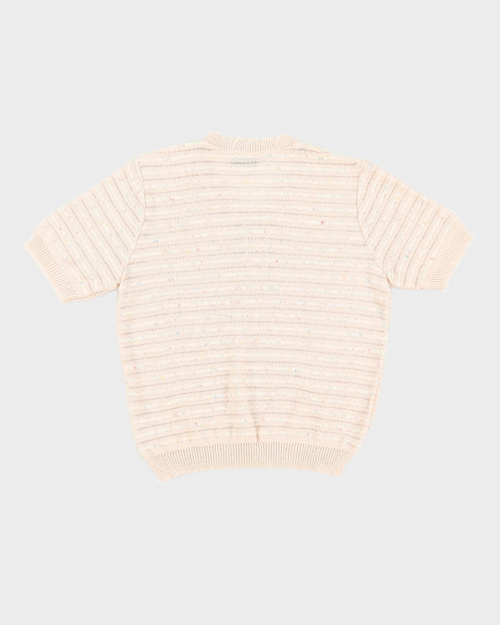 1990s Beige Knitted Short Sleeve Jumper - S / M