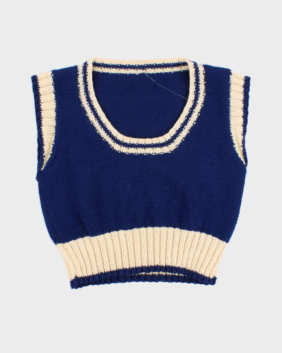 Vintage Blue And Cream Knitted Tank Top - S
