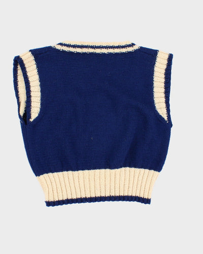 Vintage Blue And Cream Knitted Tank Top - S