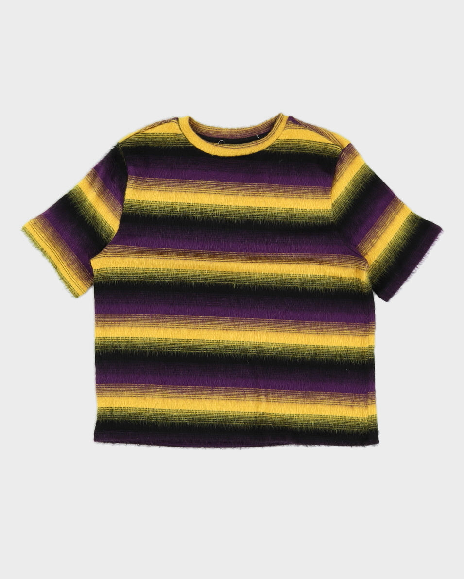 Y2K 00s Purple &amp; Yellow Fluffy Knit Top - S/M