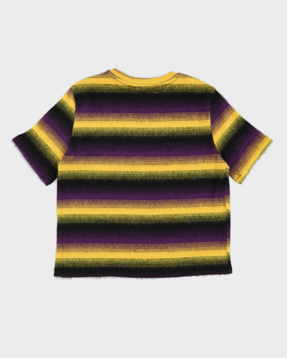 Y2K 00s Purple &amp; Yellow Fluffy Knit Top - S/M