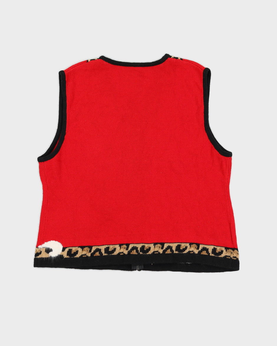 Vintage 1997 Susan Bristol Cat Knit Zip Up Vest - L/XL