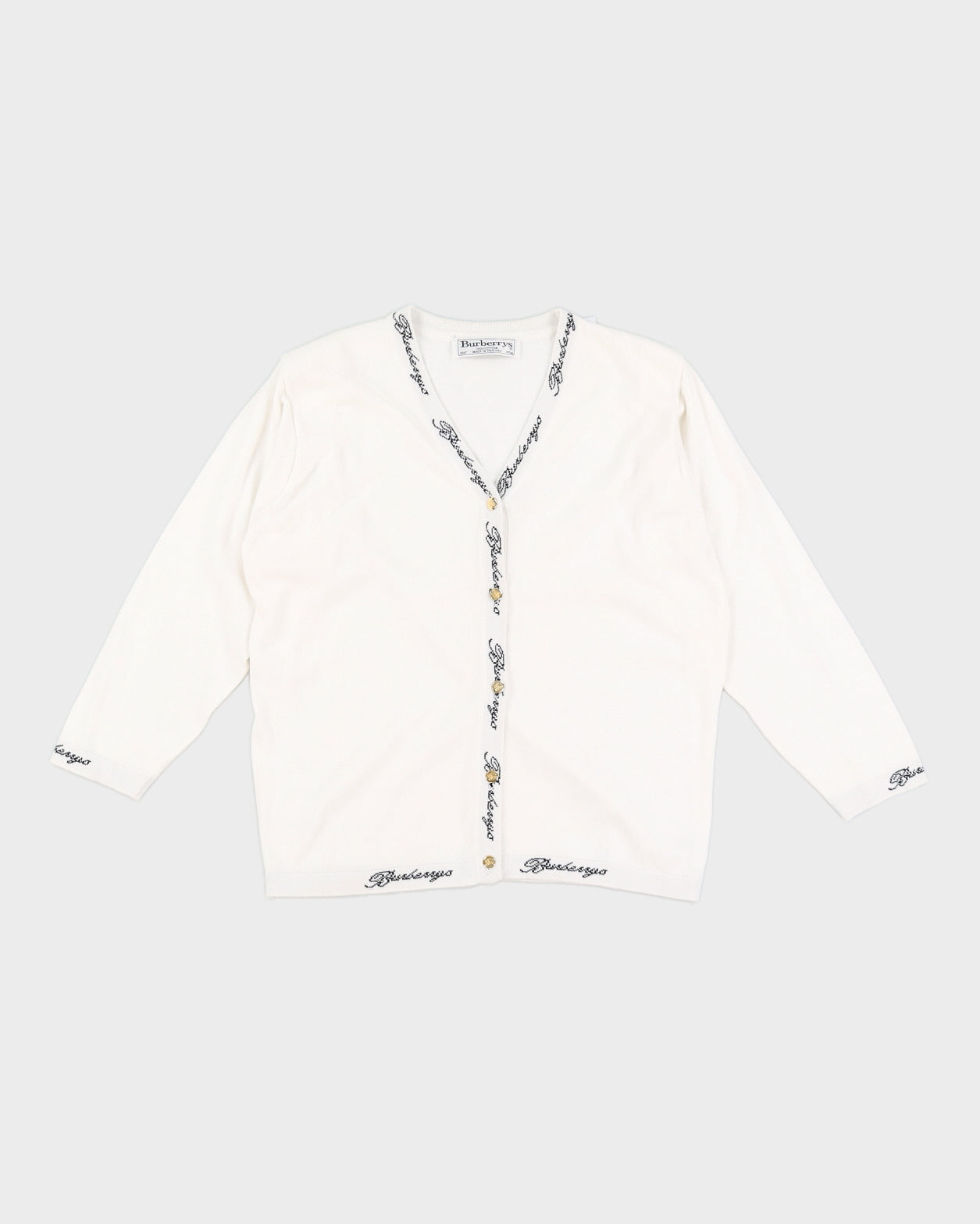 Vintage 90s Burberry White Knit Cardigan - M