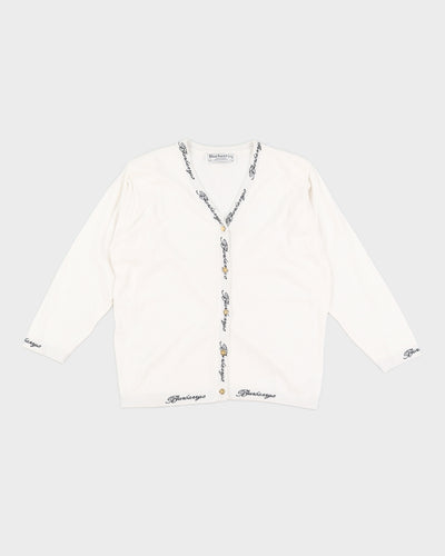 Vintage 90s Burberry White Knit Cardigan - M