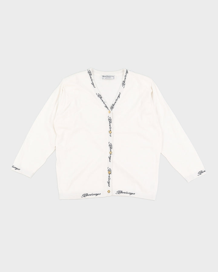 Vintage 90s Burberry White Knit Cardigan - M