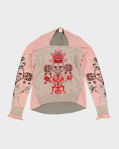Vivienne Westwood Pink & Beige Wool Knit Oversize Sweatshirt - S