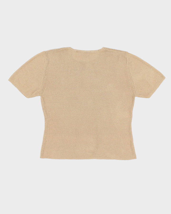 Vintage 90s Style My Way Flower Embroidered Knit T-Shirt - M