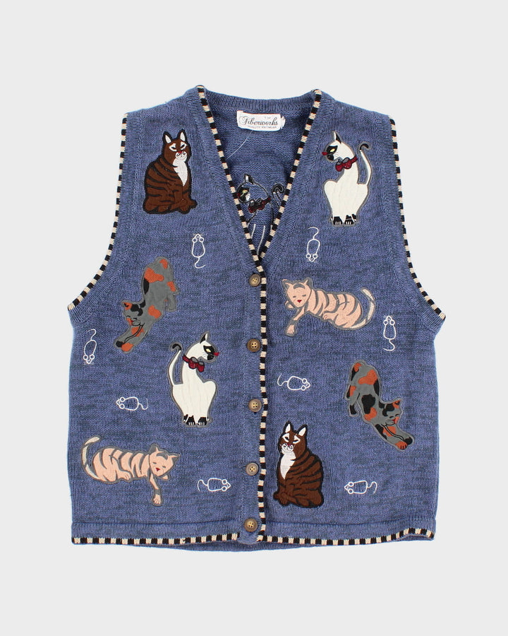 Vintage 90s Silverworks Knit Cat Vest - S
