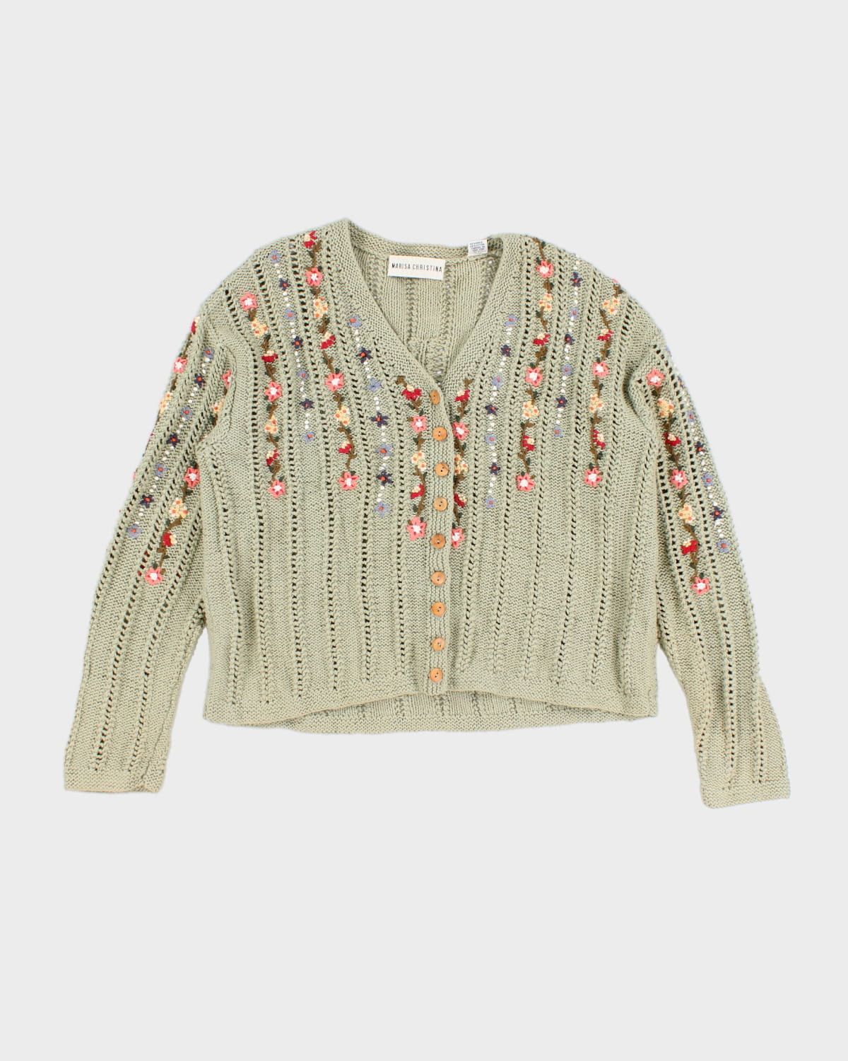 Vintage Marisa Christina Flower Detailed Knit Cardigan - L