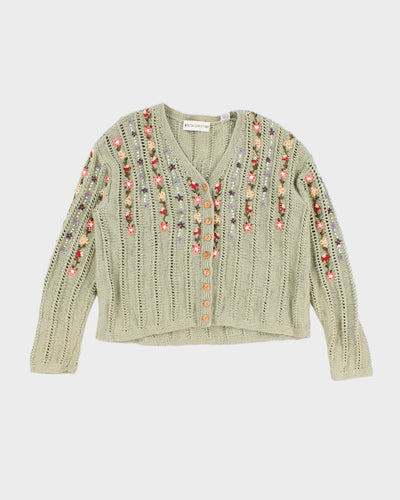 Vintage Marisa Christina Flower Detailed Knit Cardigan - L