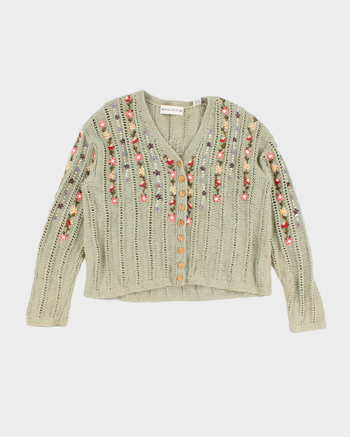 Vintage Marisa Christina Flower Detailed Knit Cardigan - L