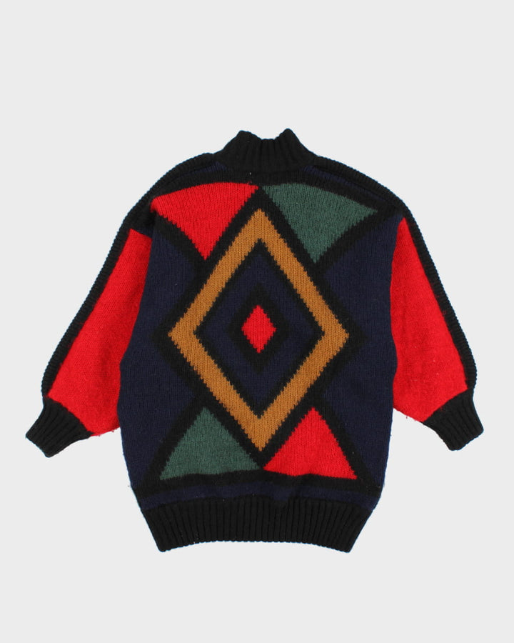 Vintage 90s Multi Coloured Oversized Knit Cardigan - L