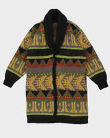 Vintage Knit Patterned Long Cardigan - M