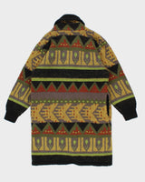 Vintage Knit Patterned Long Cardigan - M