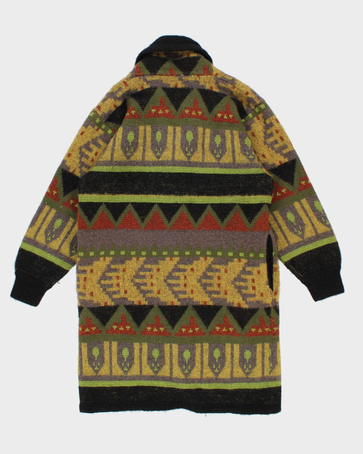 Vintage Knit Patterned Long Cardigan - M