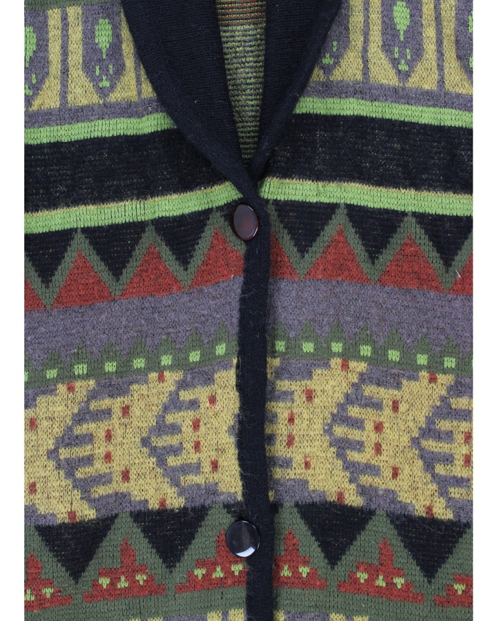 Vintage Knit Patterned Long Cardigan - M