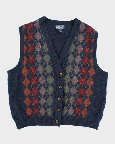 Vintage Lands' End Wool Argyle Button Up Vest - XL