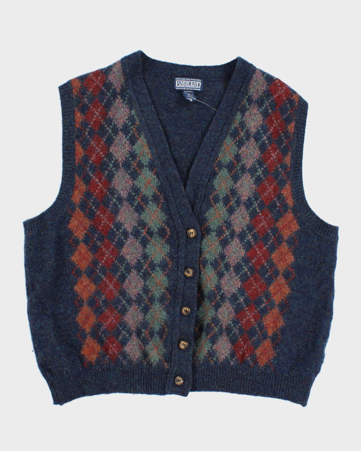 Vintage Lands' End Wool Argyle Button Up Vest - XL