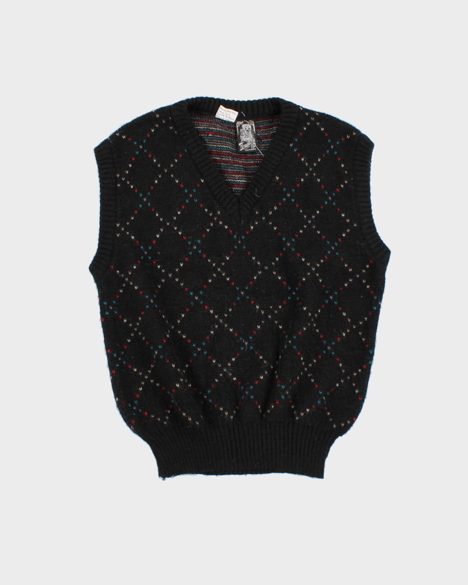 Black Patterned Knitted Tank Top - S