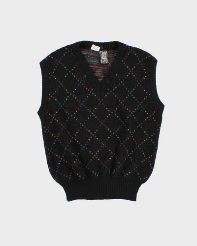 Black Patterned Knitted Tank Top - S