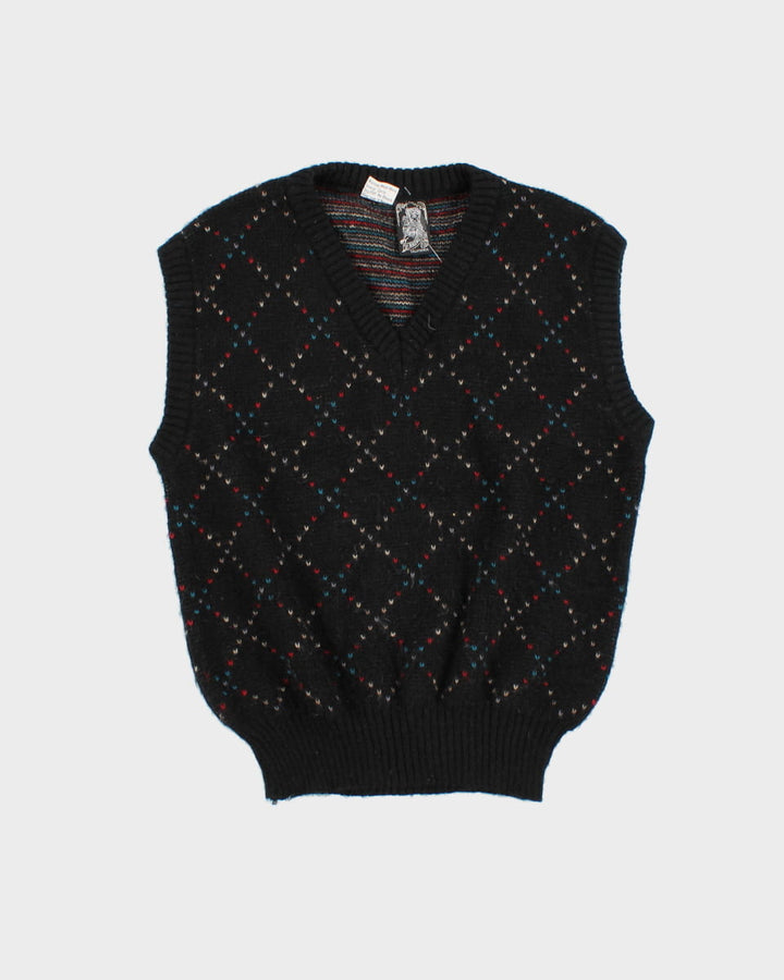 Black Patterned Knitted Tank Top - S