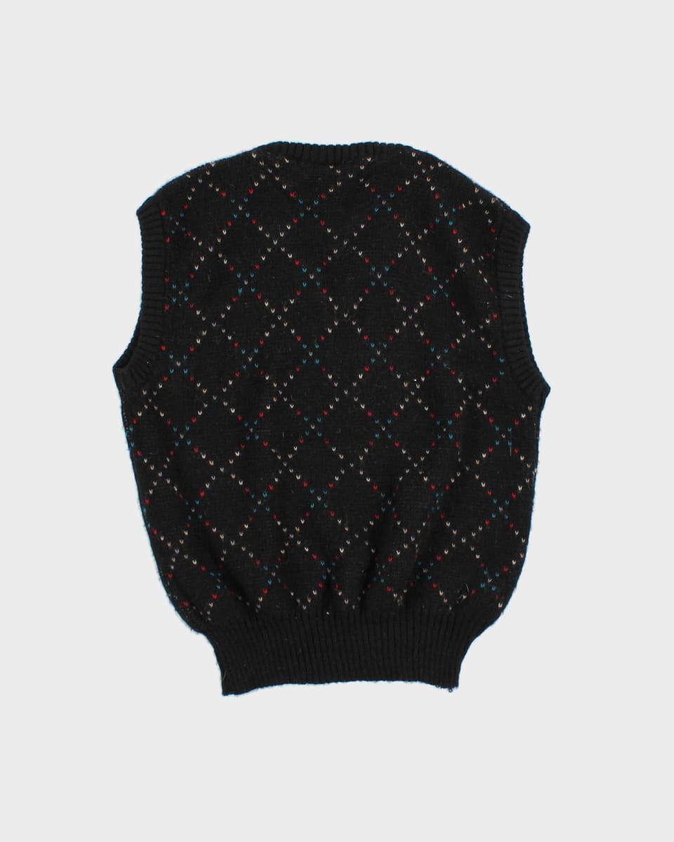 Black Patterned Knitted Tank Top - S