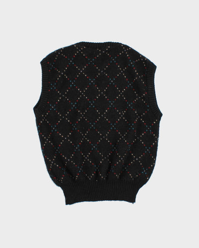 Black Patterned Knitted Tank Top - S