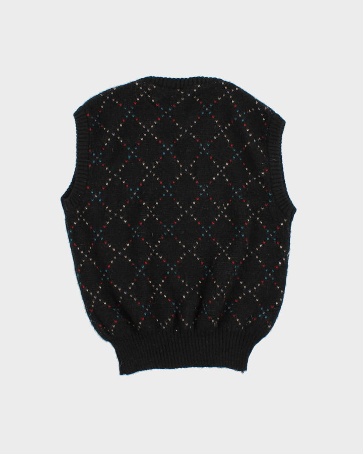 Black Patterned Knitted Tank Top - S